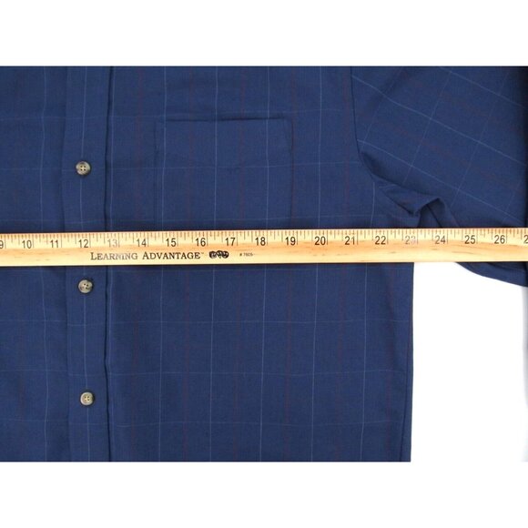 Knightsbridge Wrinkle Resistant Dress Shirt M – Navy Blue Plaid Button Down - Picture 7 of 12
